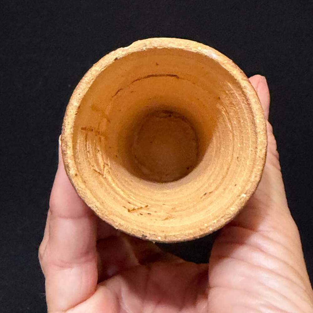 Vintage Studio Pottery Footed Goblet with Textured Geometric Design Marked 1973 - Picture 8 of 13